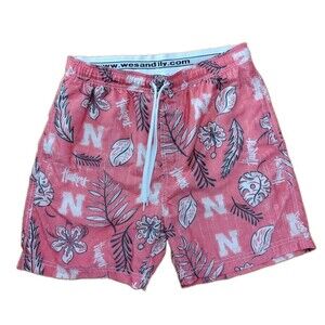 Nebraska Huskers Wes & Willy Hawaiian Floral Volley Swim Trunks Shorts Mens Med